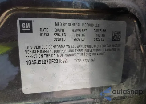 2013 Buick Lacrosse Touring Group from USA, damaged, VIN 1G4GJ5E37DF231892